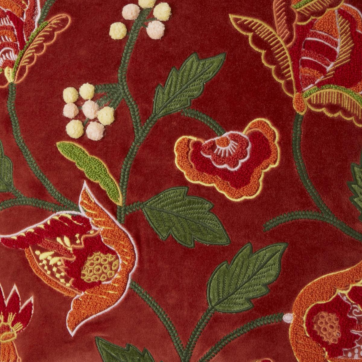 Embroidered Floral Velvet Cushion Orange – image 4