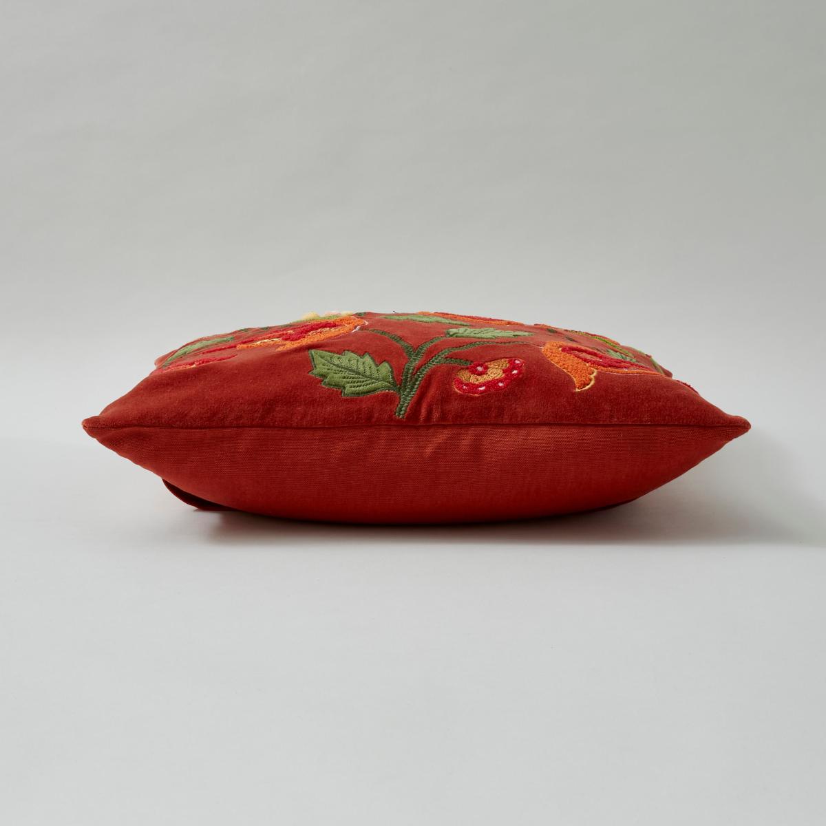 Embroidered Floral Velvet Cushion Orange – image 6