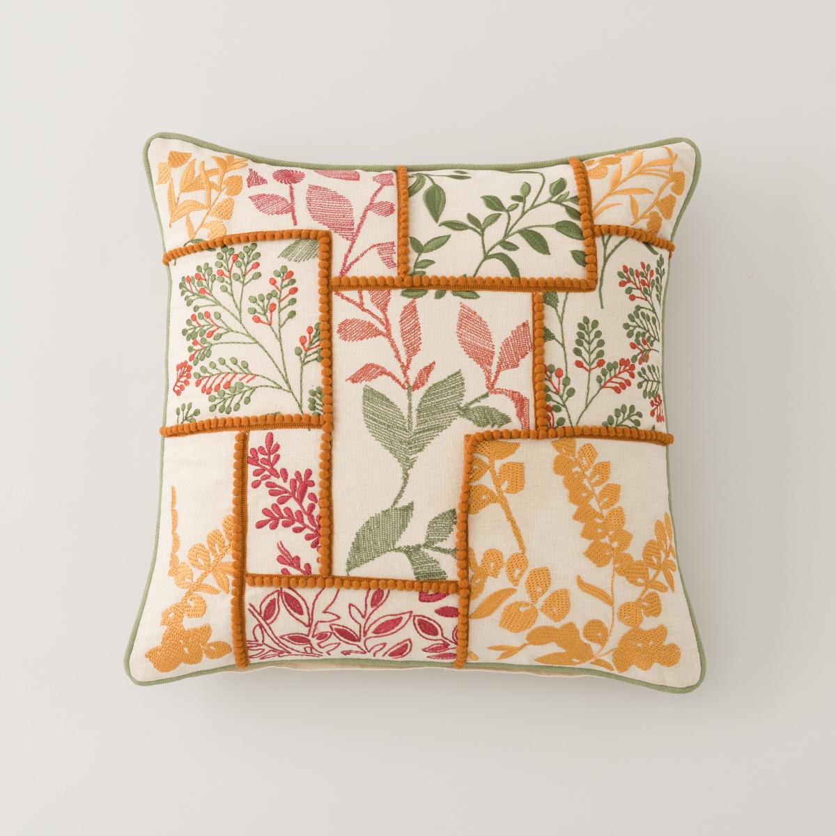 Patchwork Leaves Embroidery Cushion Terracotta – image 3