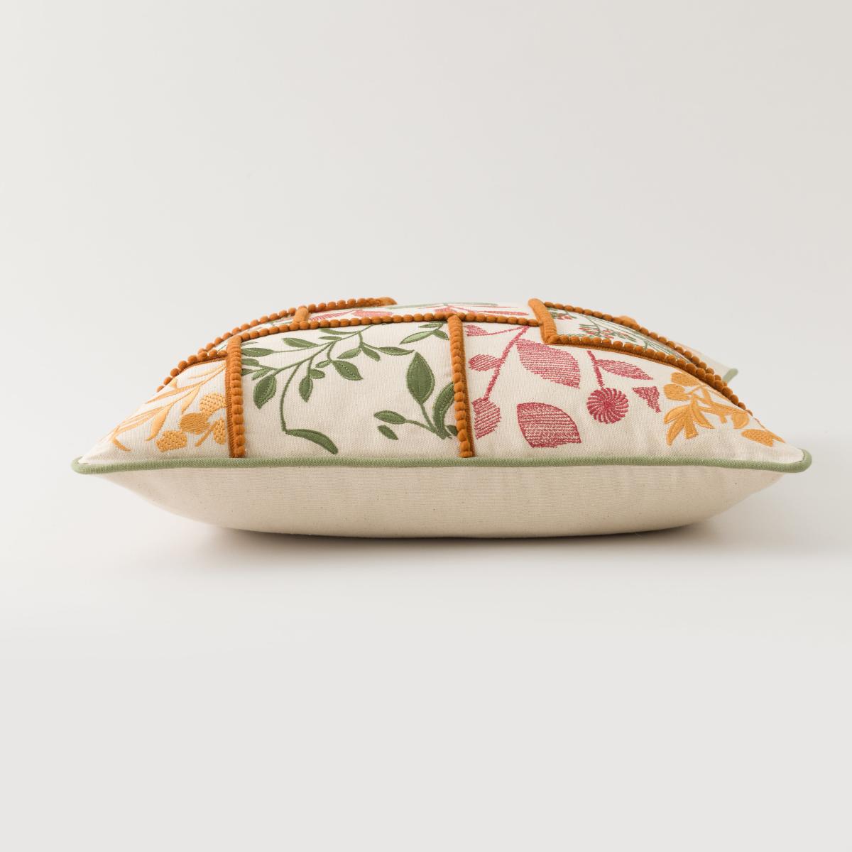 Patchwork Leaves Embroidery Cushion Terracotta – image 4