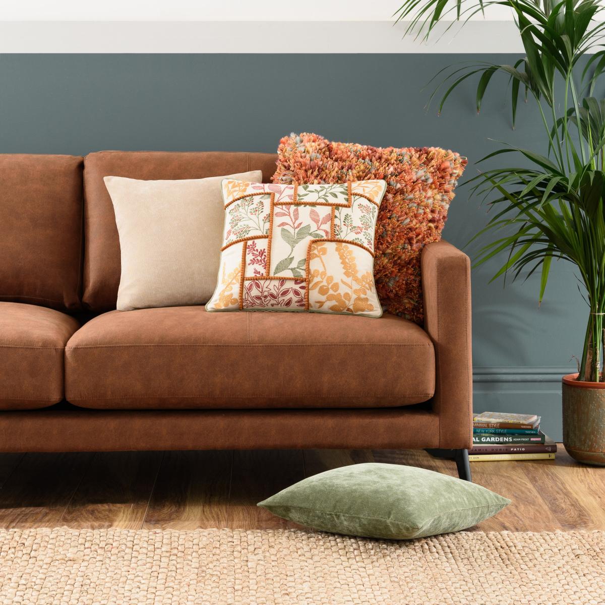 Patchwork Leaves Embroidery Cushion Terracotta – image 6