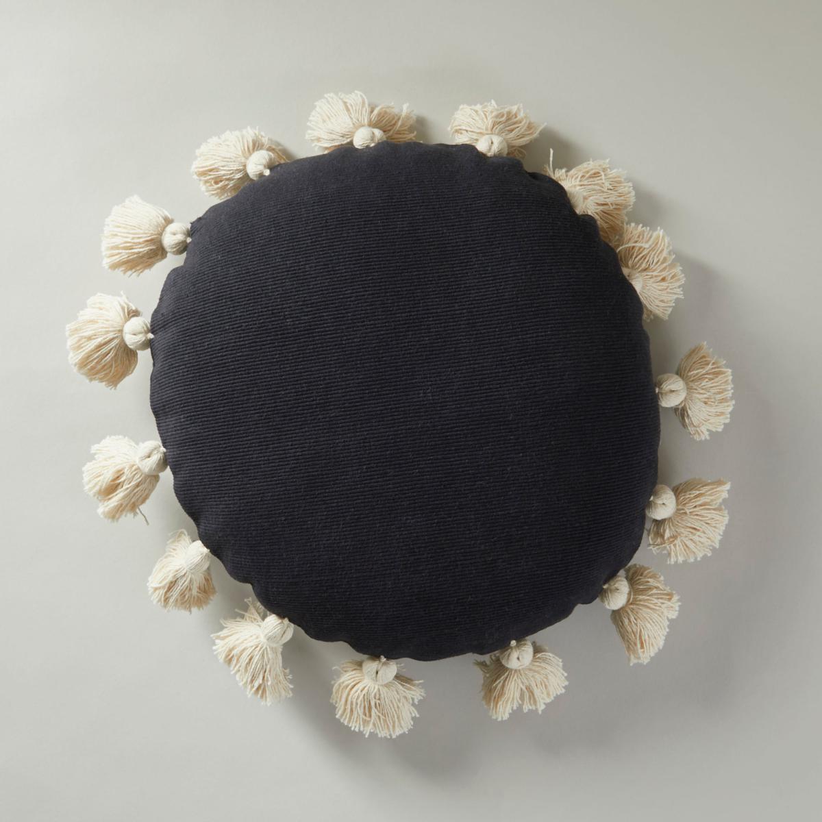 Tassel Drum Cushion Black – image 1