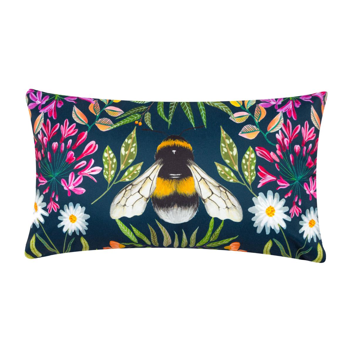 Wylder Nature House Of Bloom Zinnia Bee Outdoor Boudoir Cushion Navy – image 1