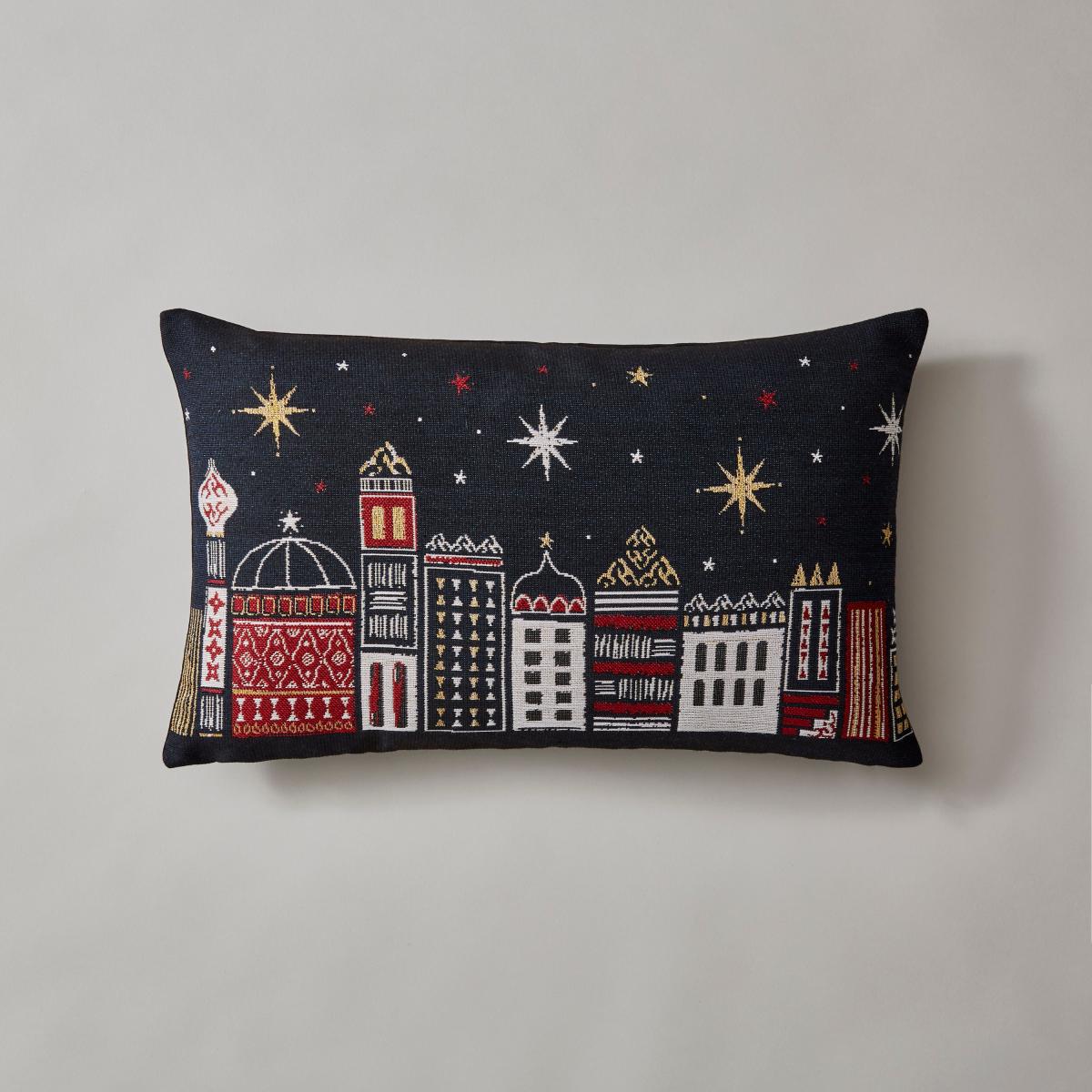 Festive Traveller Houses Tapestry Cushion MultiColoured – image 2