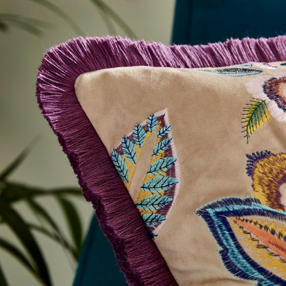 Lucinda Embriodered Fringed Square Cushion – image 2