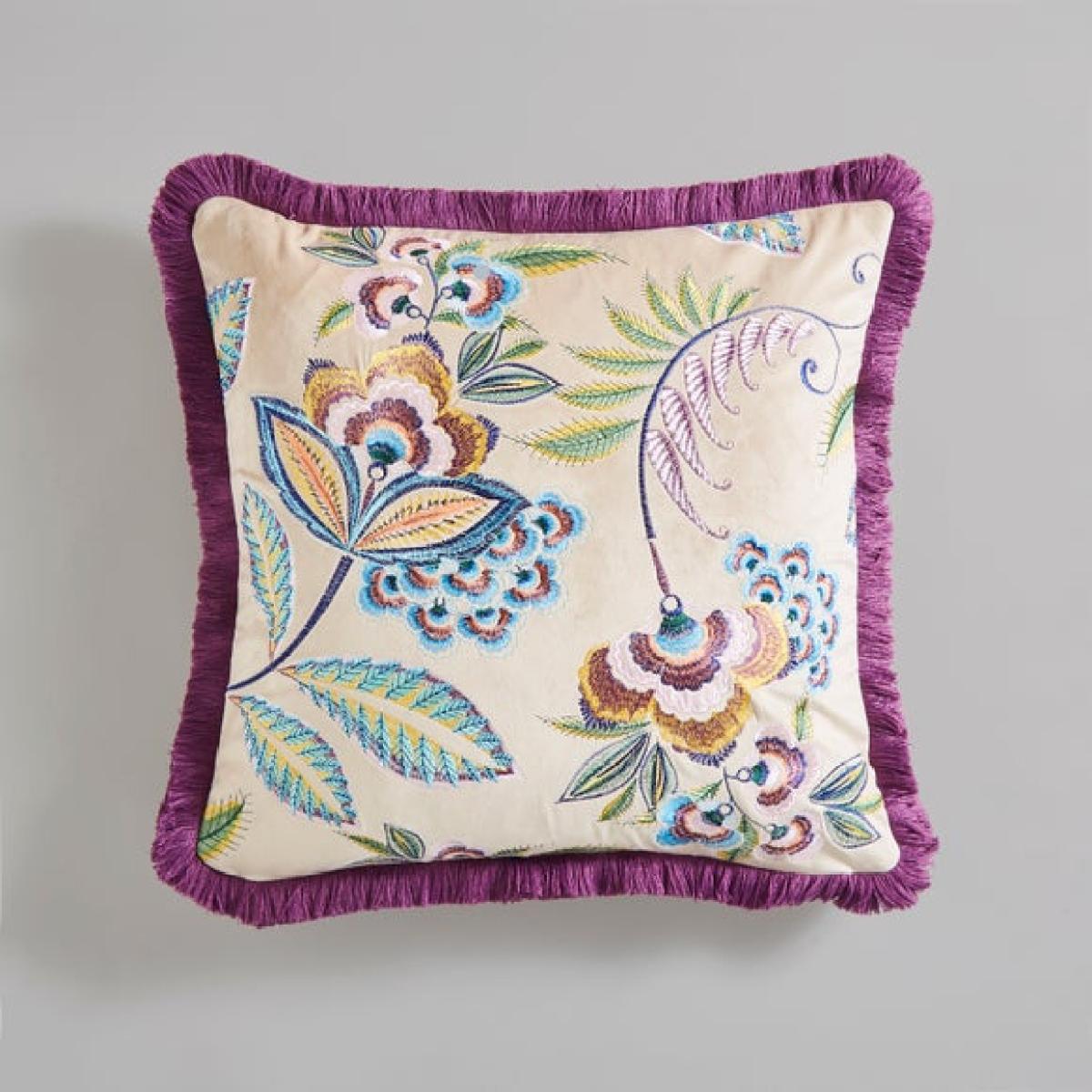 Lucinda Embriodered Fringed Square Cushion – image 3