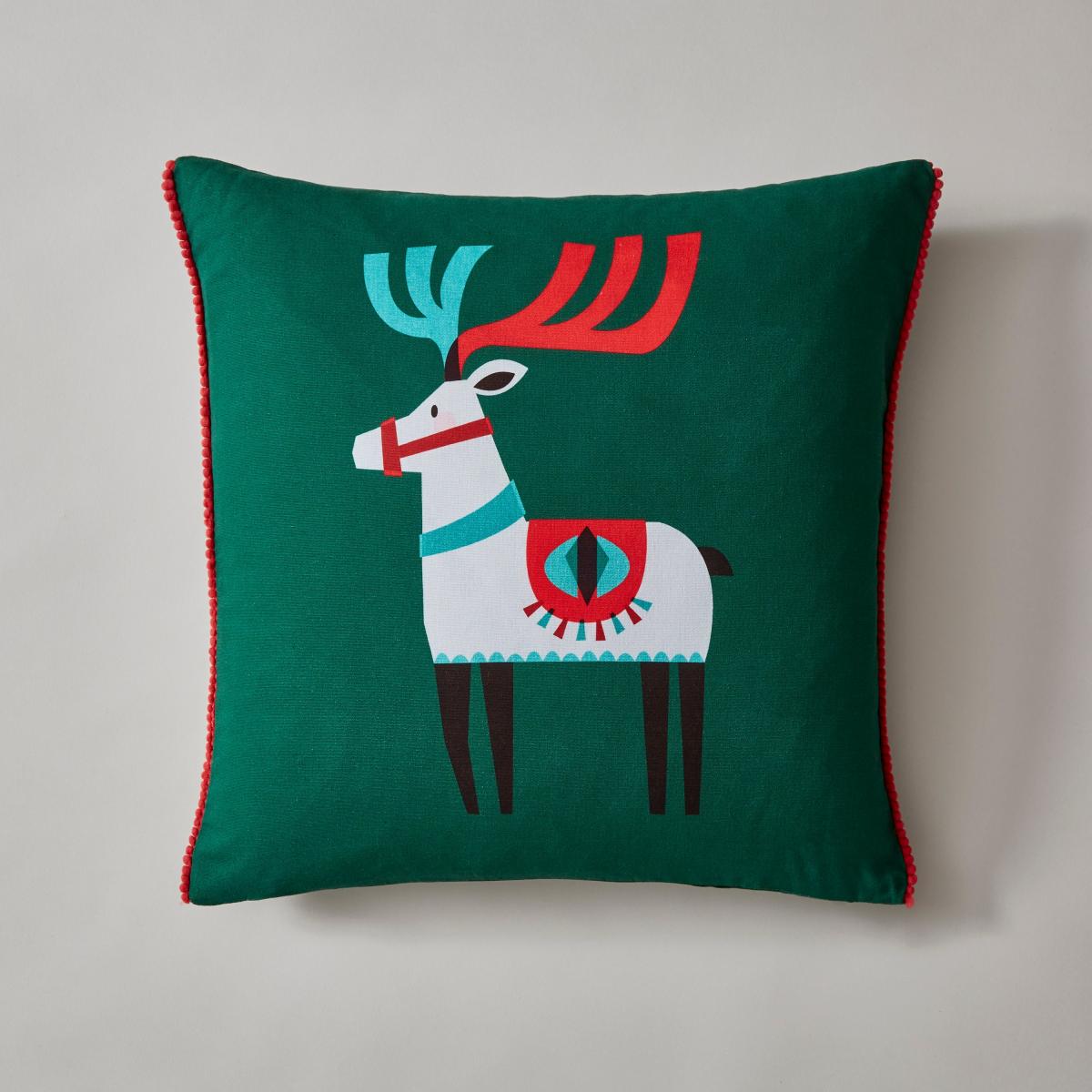 Printed Reindeer Cushion MultiColoured – image 2