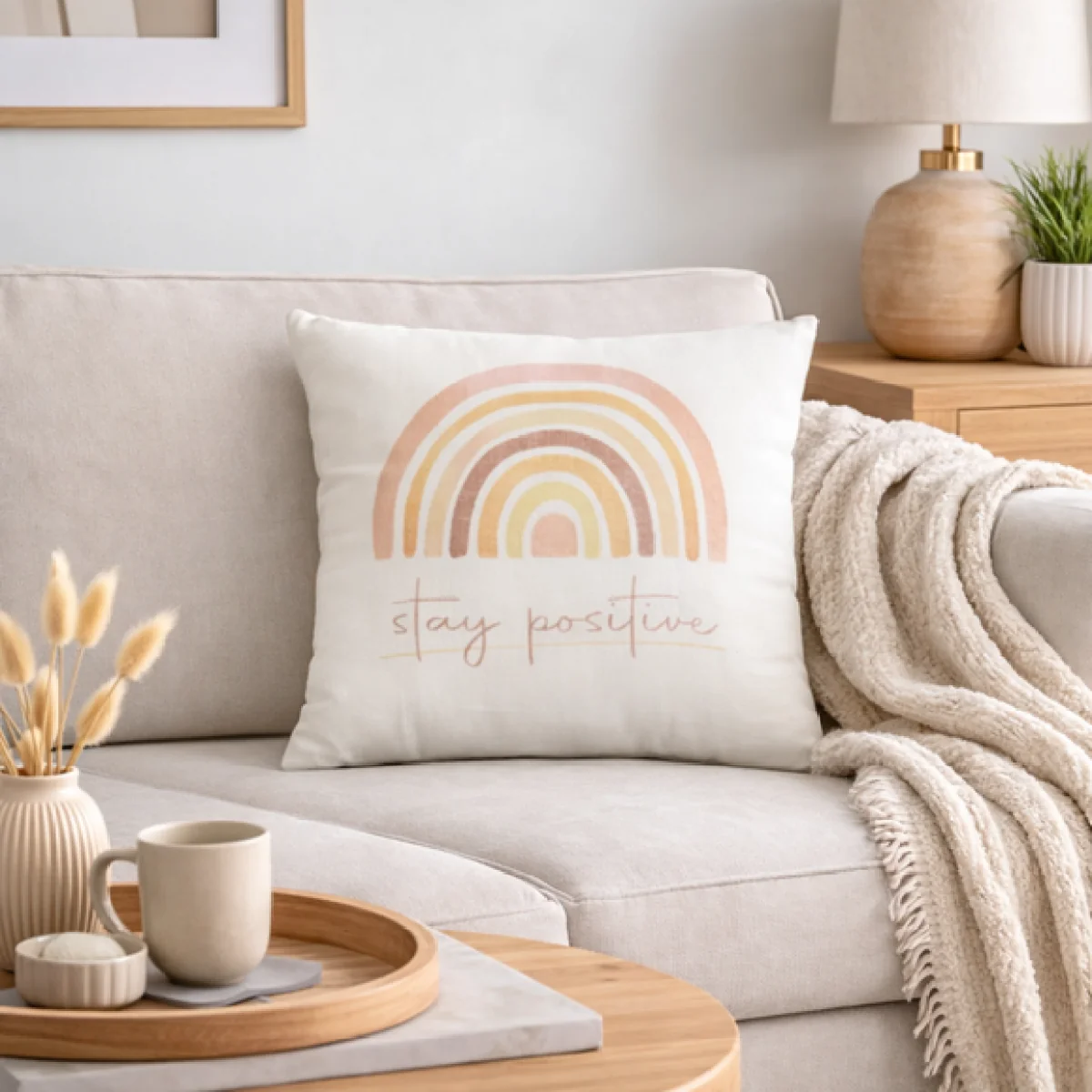 Stay Positive Line Art Square Cushion – image 1