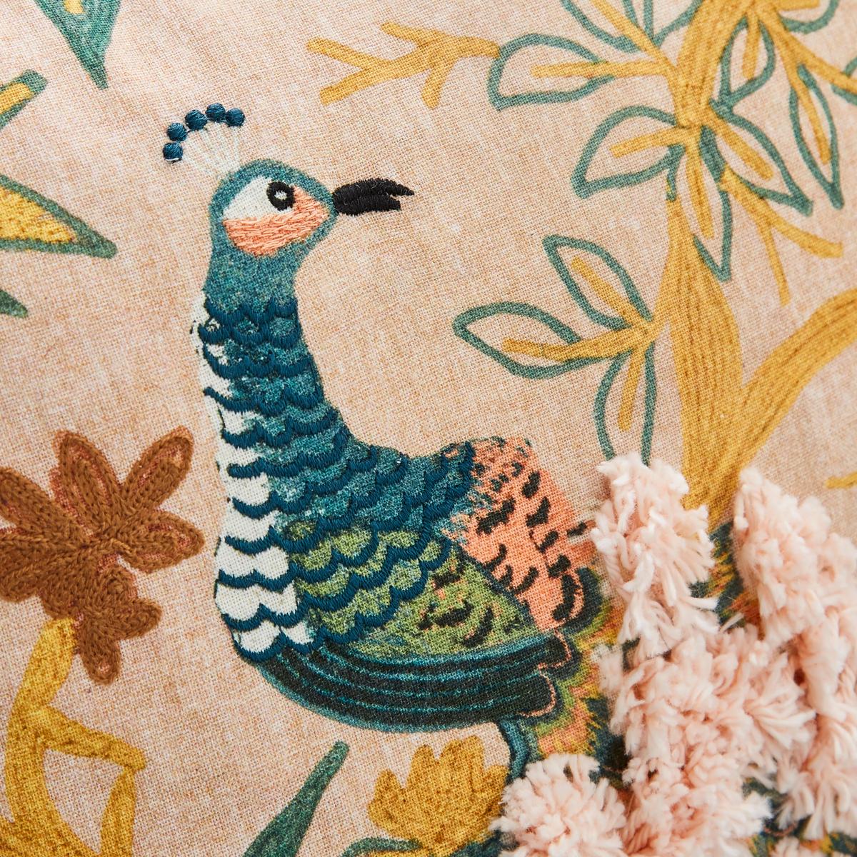 Embroidered Peacock Cushion Pink – image 2