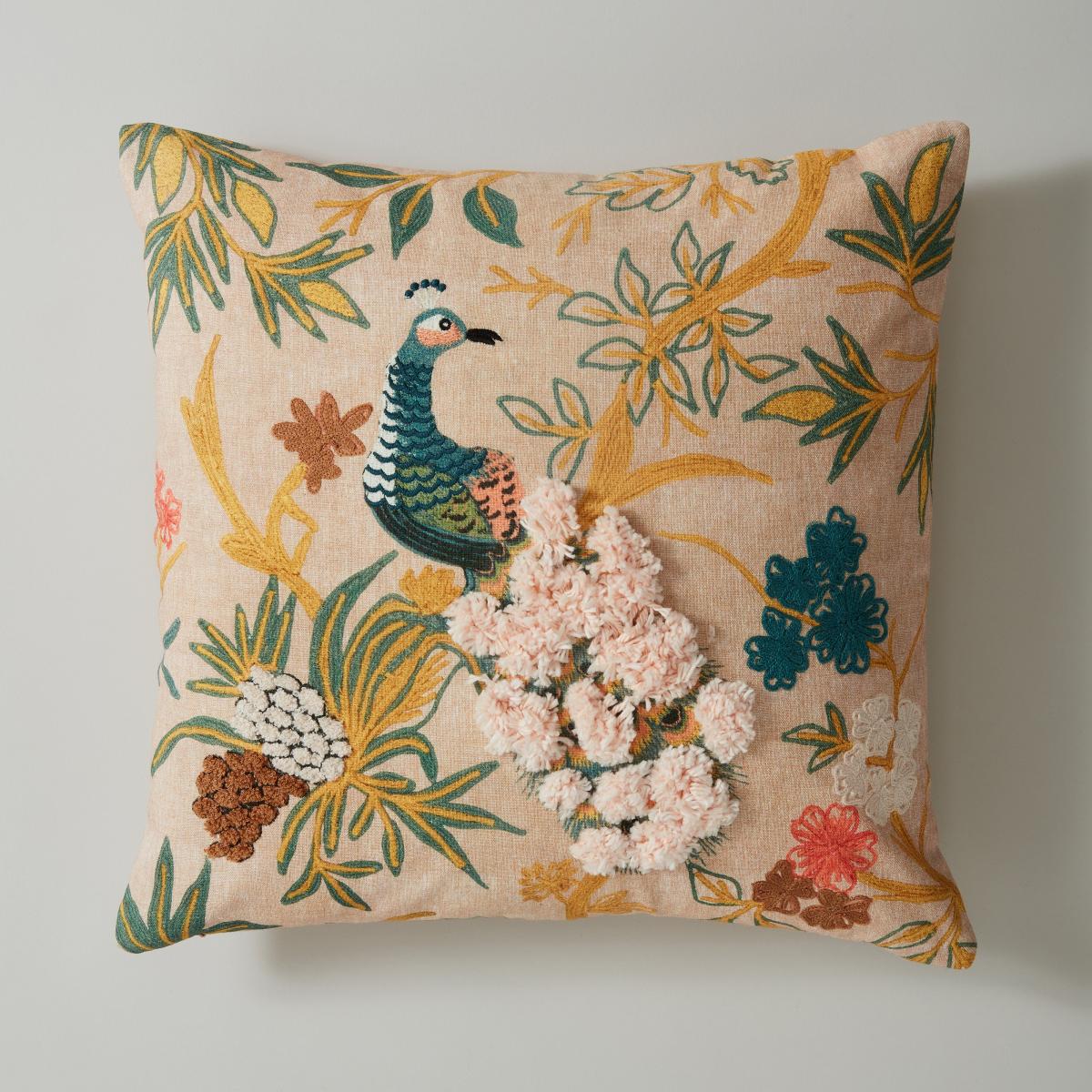 Embroidered Peacock Cushion Pink – image 3