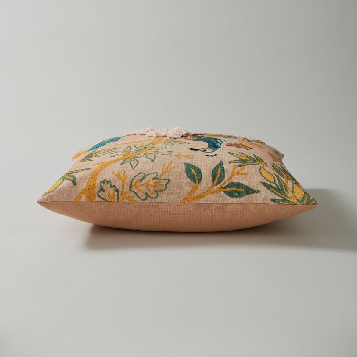 Embroidered Peacock Cushion Pink – image 5