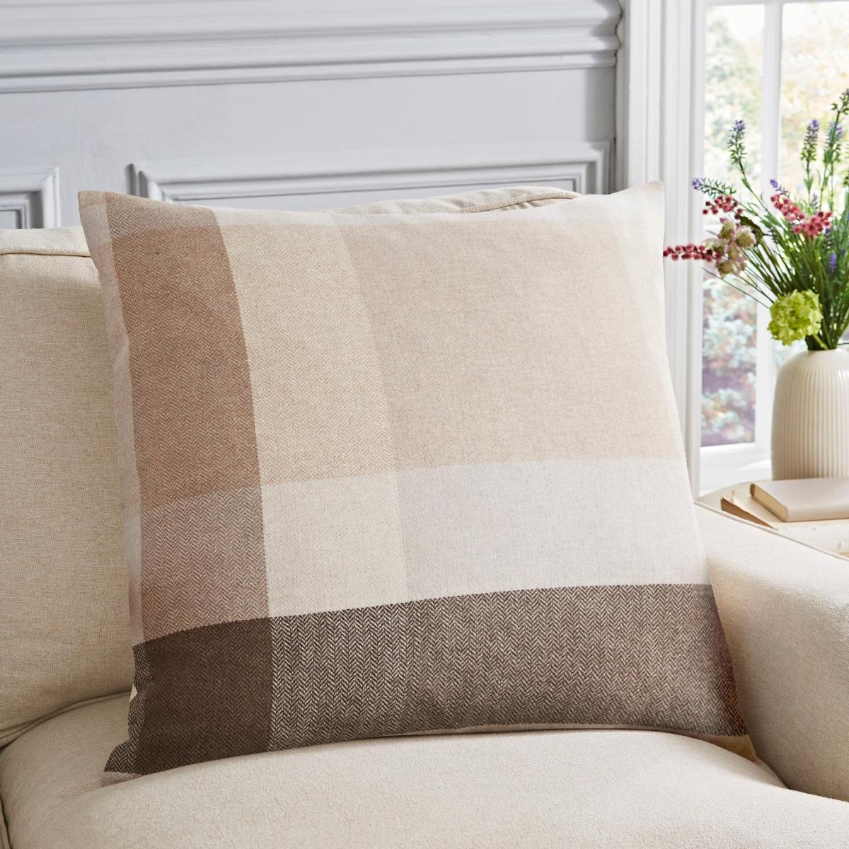 Deddington Checked Square Cushion Natural – image 1