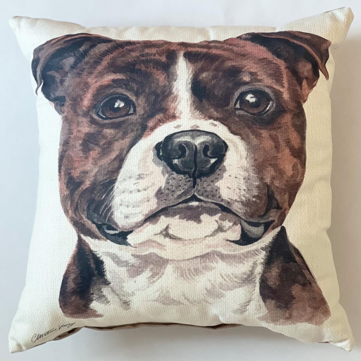 Christine Varley Staffordshire Bull Terrier Square Cushion Brown – image 2