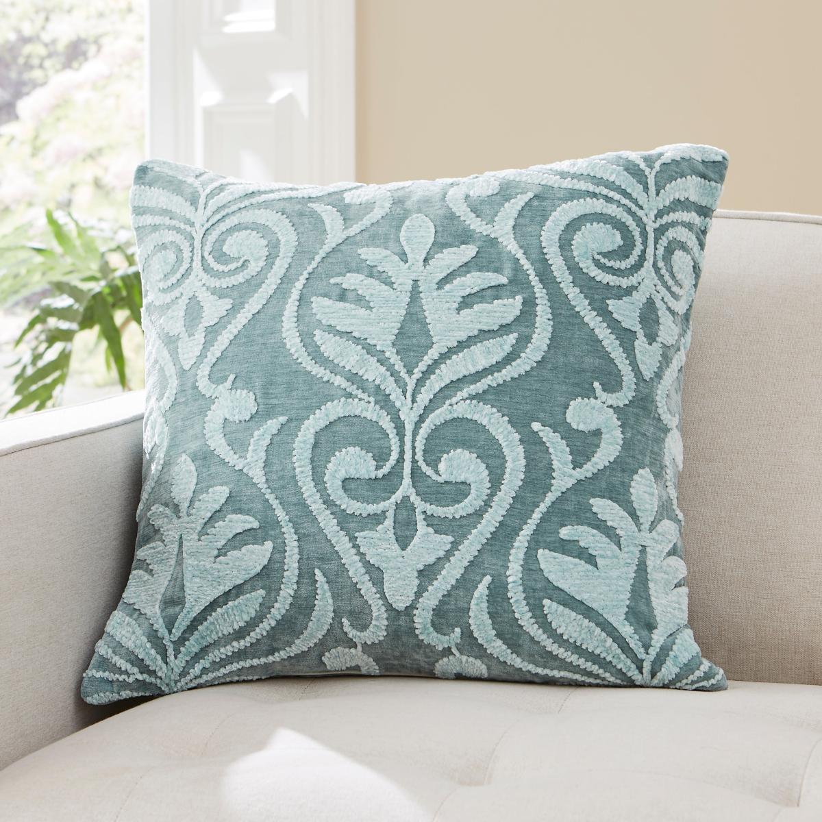 Chenille Damask Duck Egg Cushion Duck Egg (Blue)