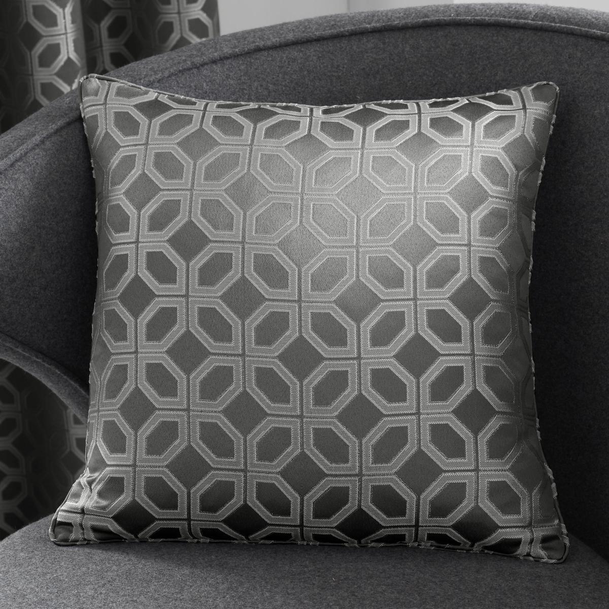Curtina Oriental Squares Geometric Charcoal Cushion Charcoal