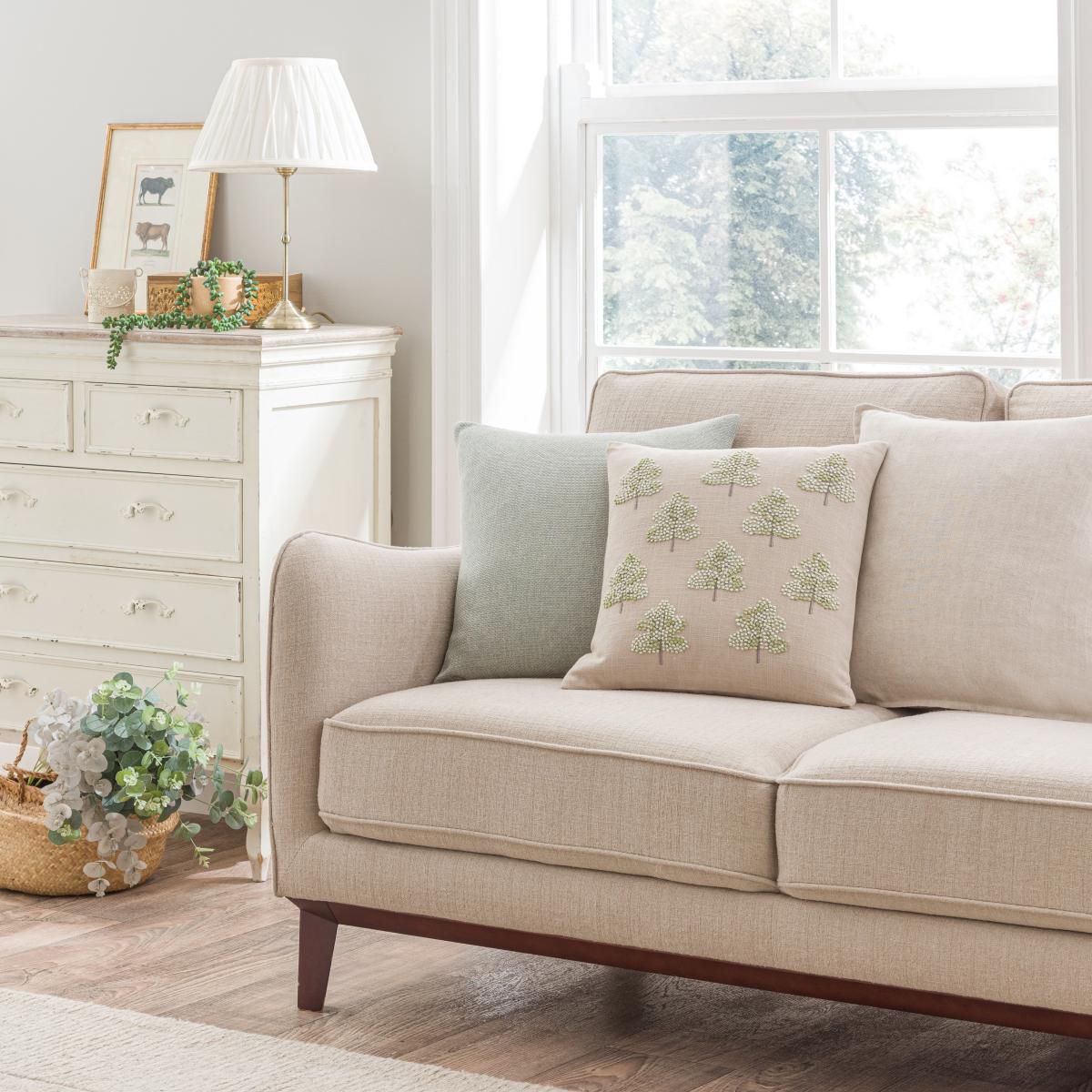 French Knot Trees Cushion Green – image 6