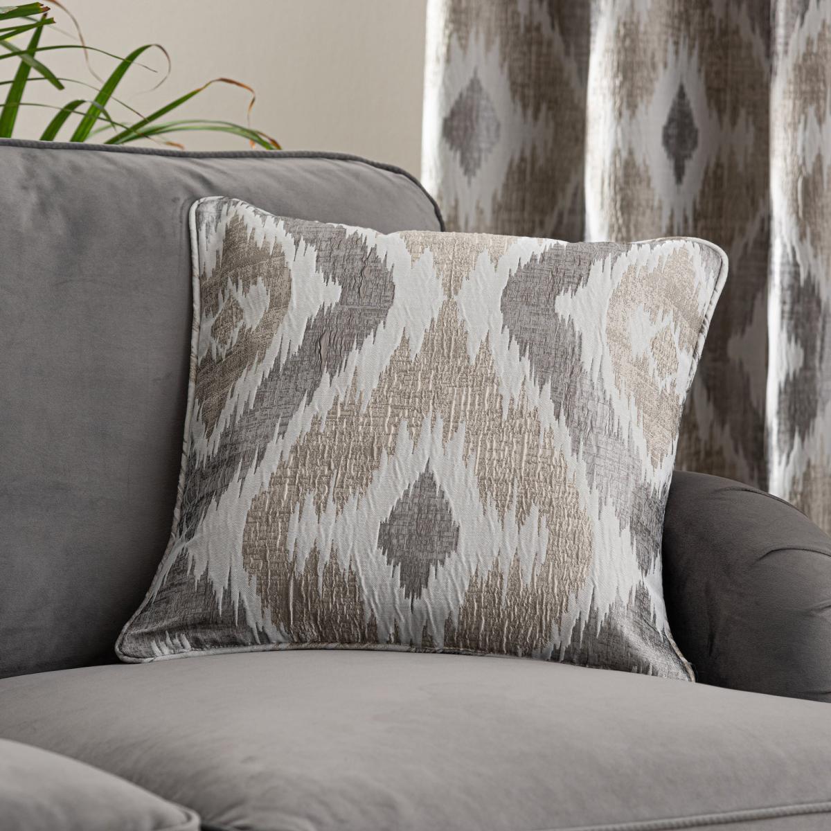 Ikat Jacquard Cushion Brown/Grey/White – image 4