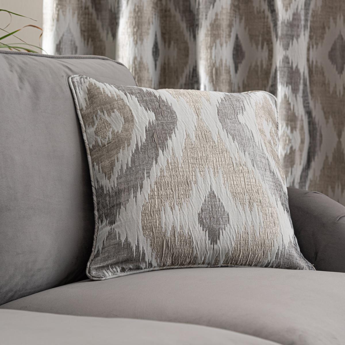Ikat Jacquard Cushion Brown/Grey/White – image 5