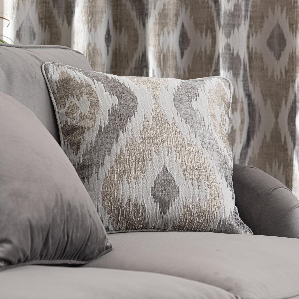 Ikat Jacquard Cushion Brown/Grey/White – image 1