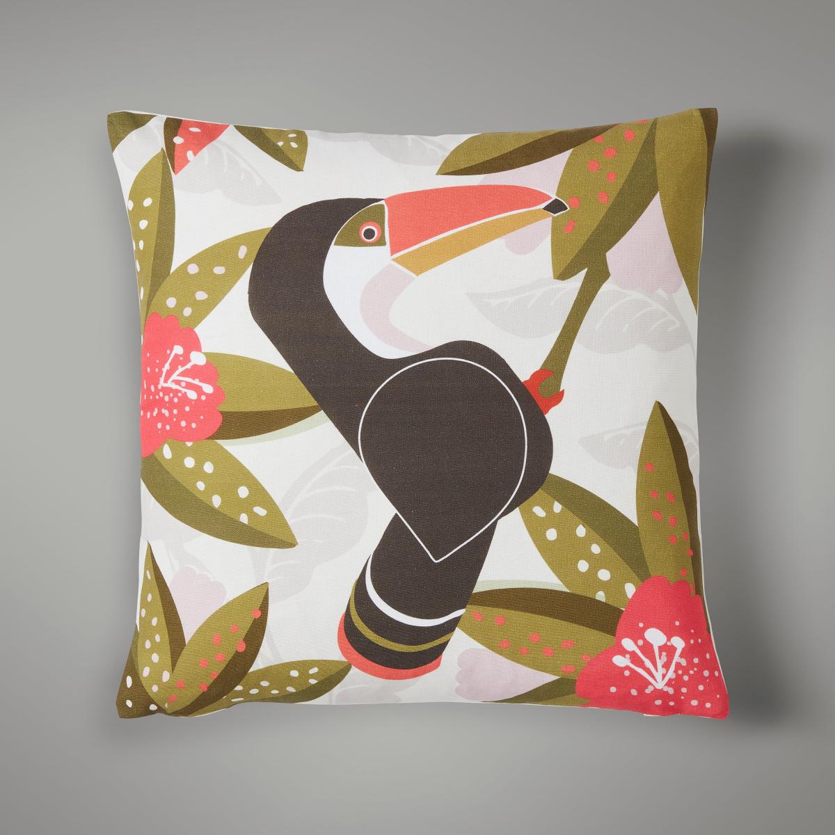 Elements Toucan Cushion Green/Pink/White – image 1