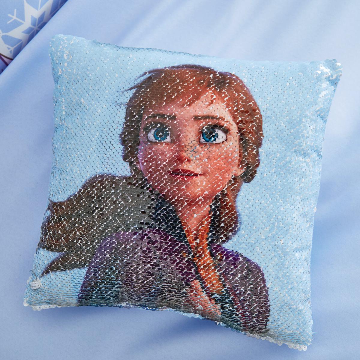 Frozen 2 Anna and Elsa Alternating Image Sequin Cushion Blue – image 2
