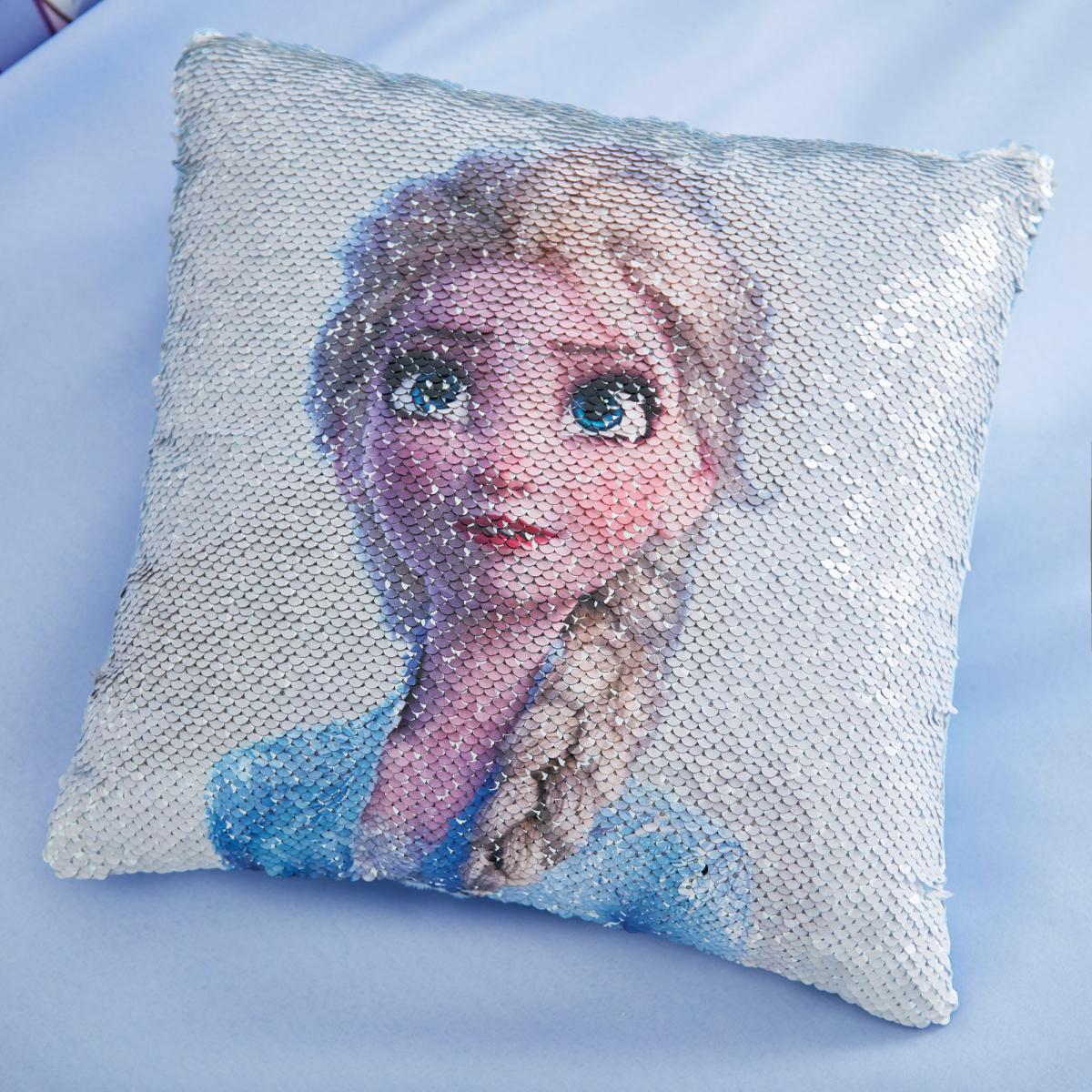 Frozen 2 Anna and Elsa Alternating Image Sequin Cushion Blue – image 1
