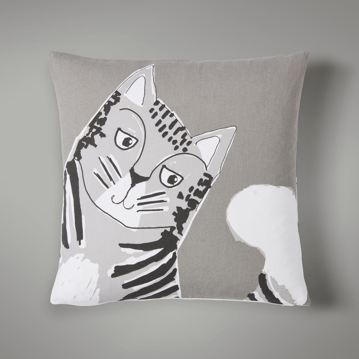 Cat Printed Cushion Grey/White – image 1