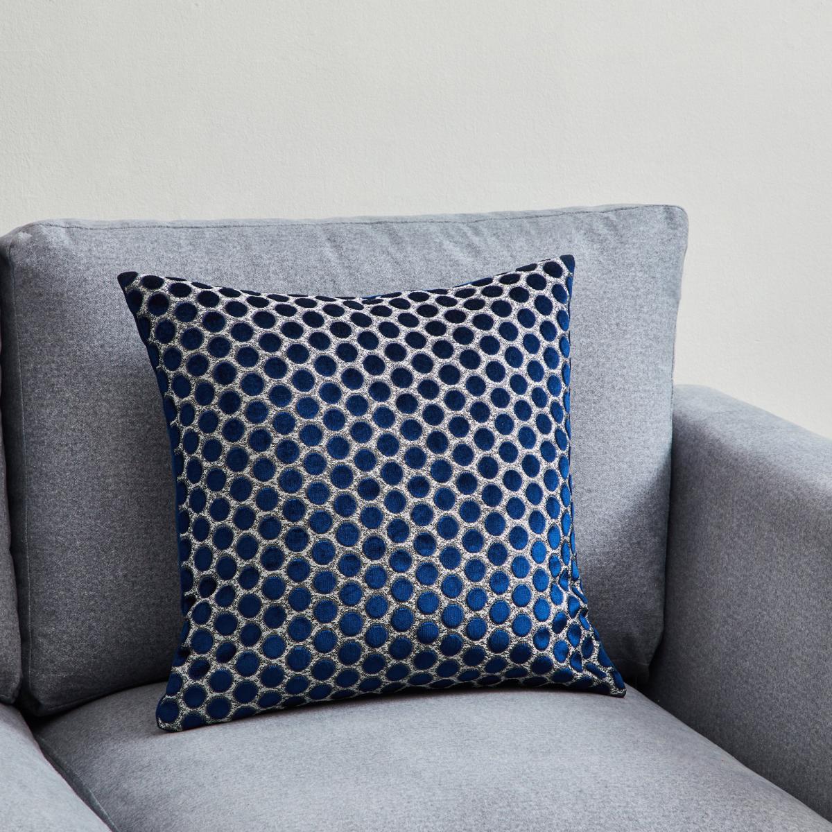 Cut Velvet Polka Dot Navy Cushion Navy and White – image 5