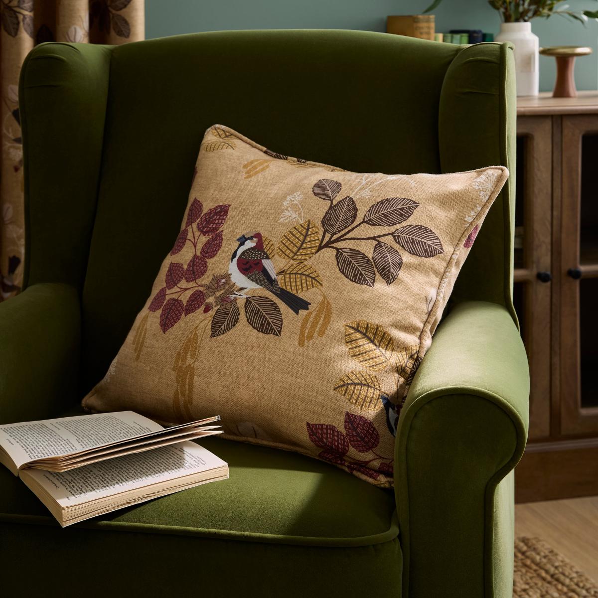 Sparrow Bird Square Cushion Ochre – image 2