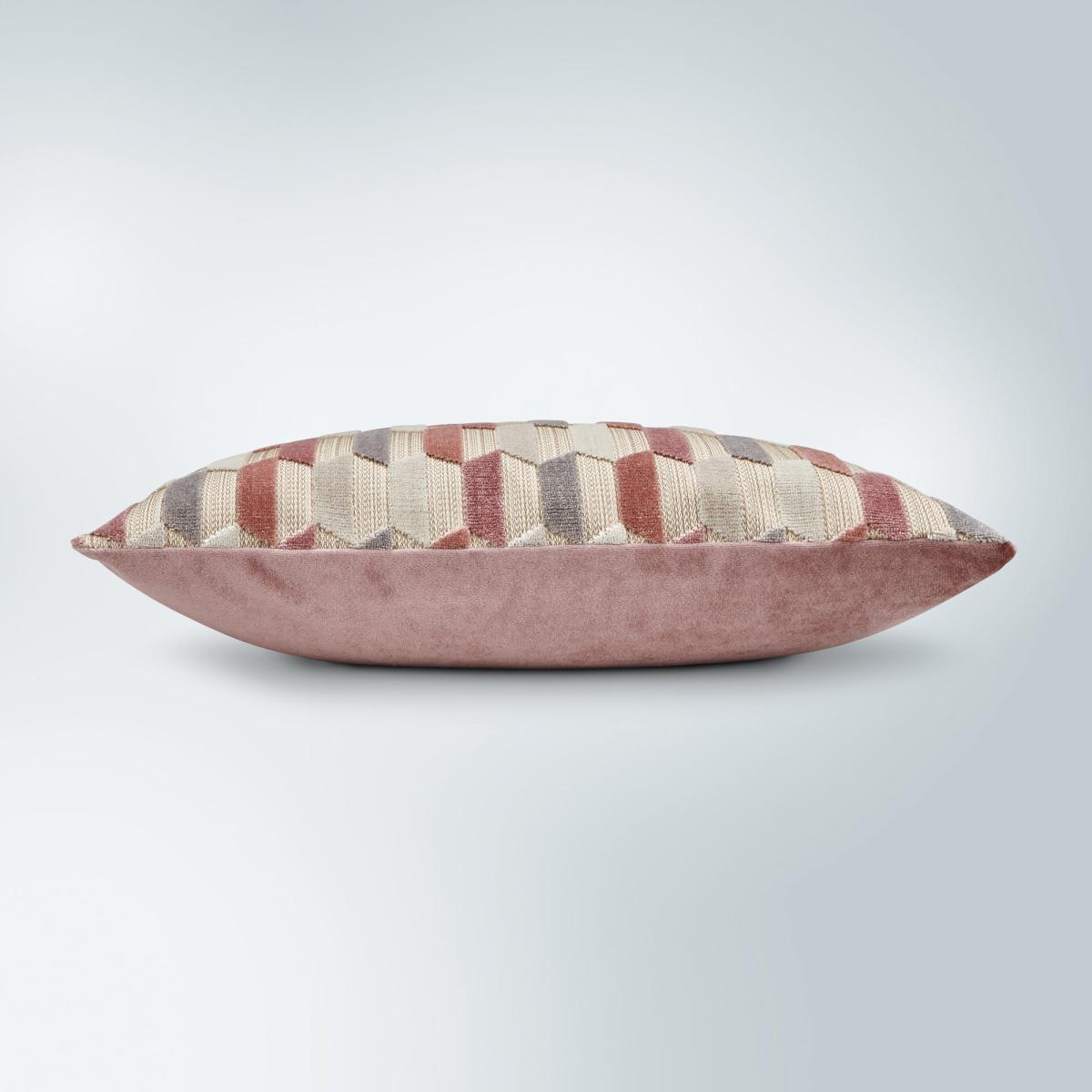 Geo Cut Velvet Blush Cushion Blush, Grey and Brown – image 3