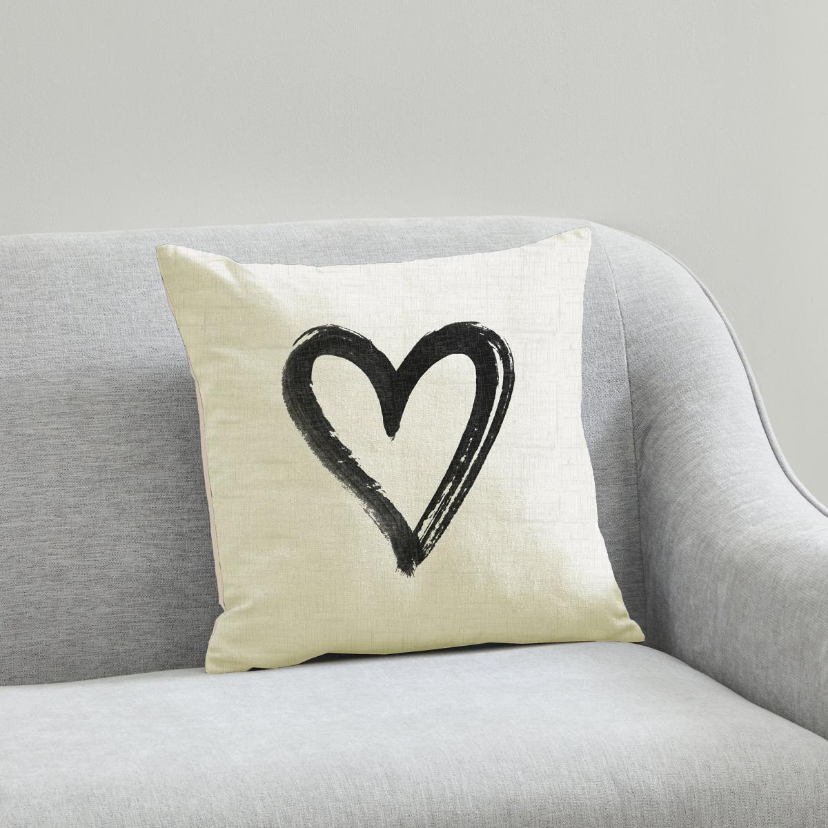Painted Heart 43x43cm Cushion Natural