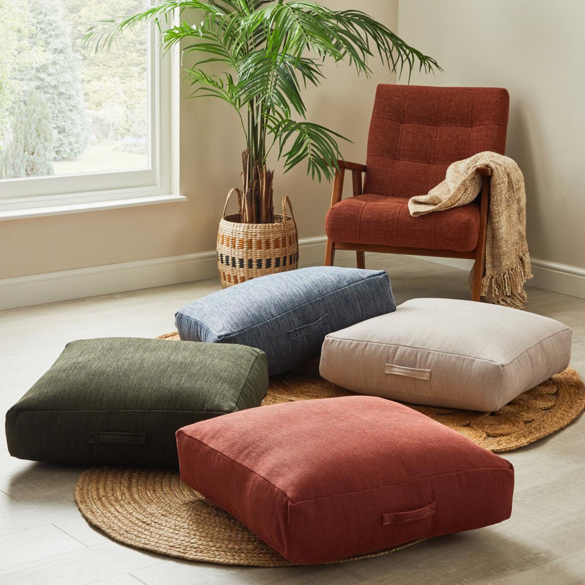 Casual Slub Denim Floor Cushion Blue and White – image 4