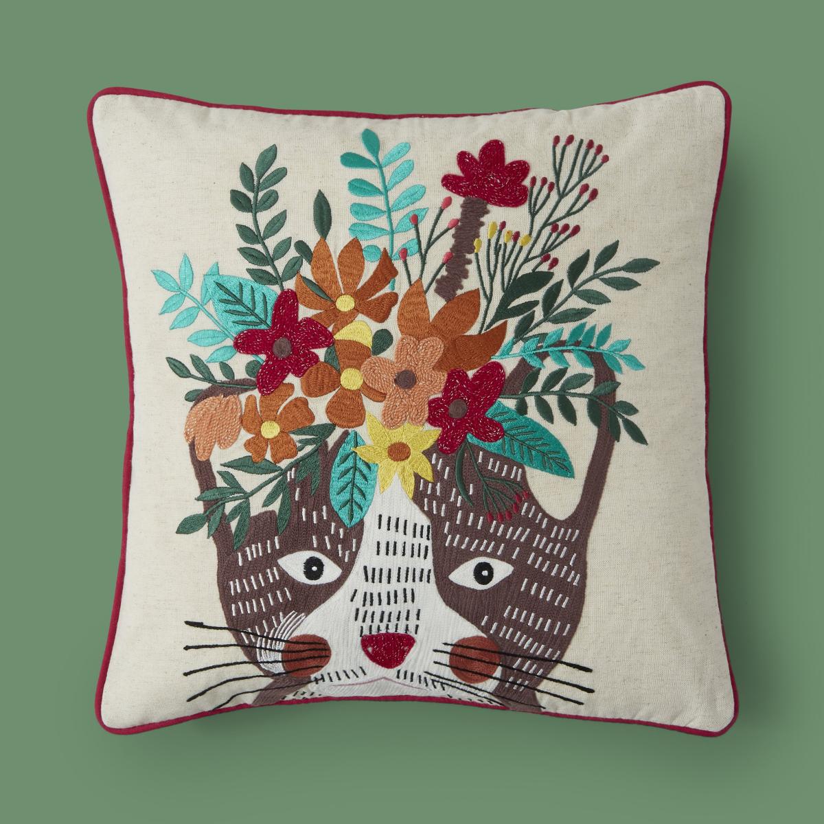 Cat Embroidered Cushion MultiColoured – image 3
