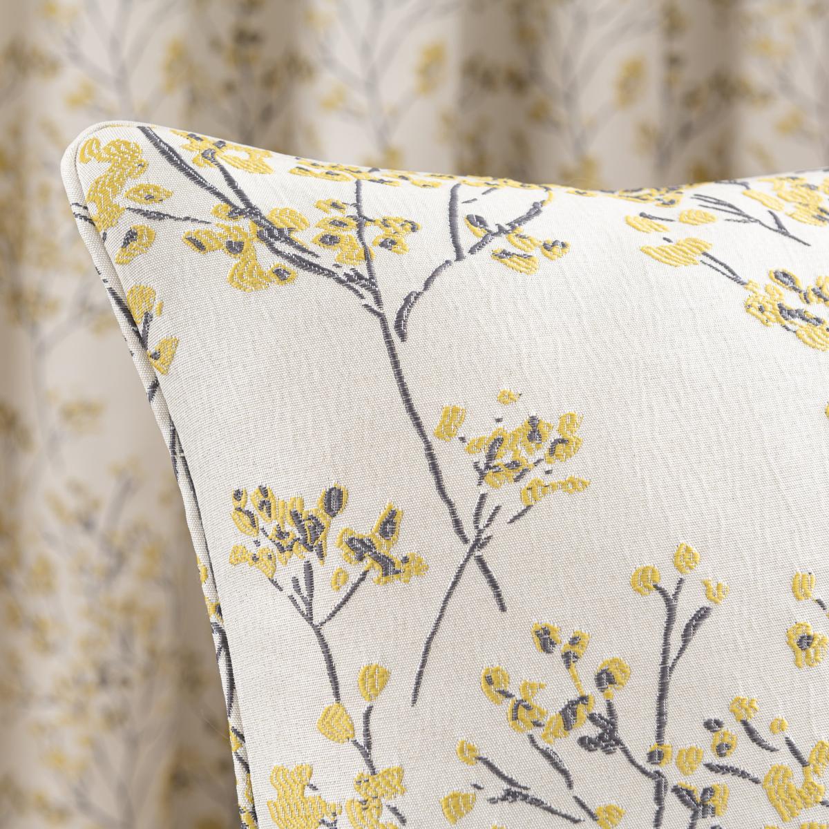 Sakura Ochre Floral Jacquard Cushion Yellow – image 2