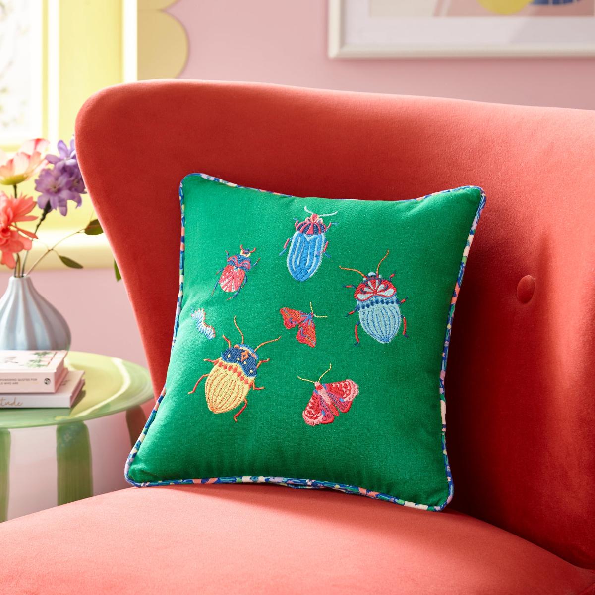 Sophie Robinson Love Bugs Embroidered Cotton Cushion – image 1