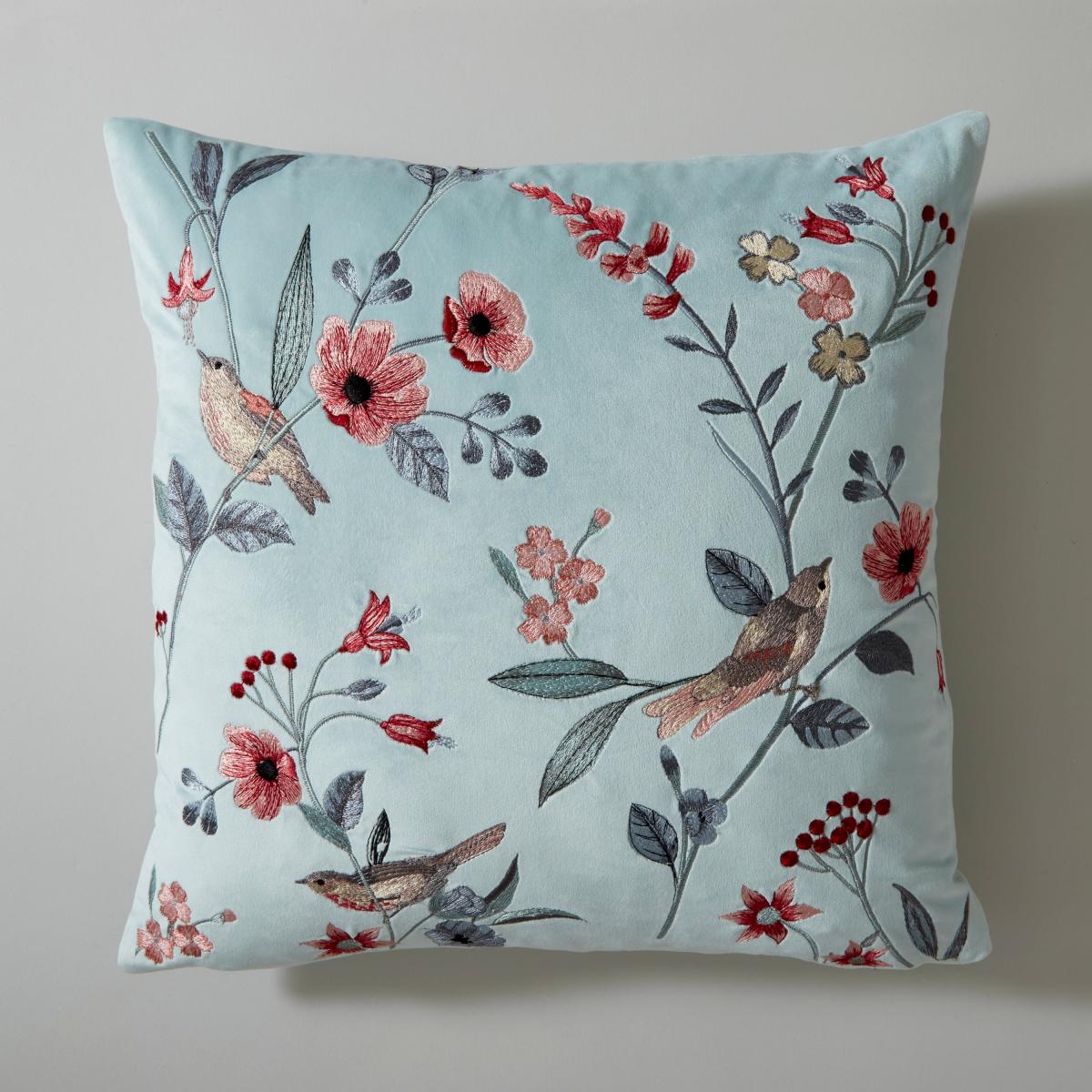 Country Birds Velour Cushion Blue – image 3
