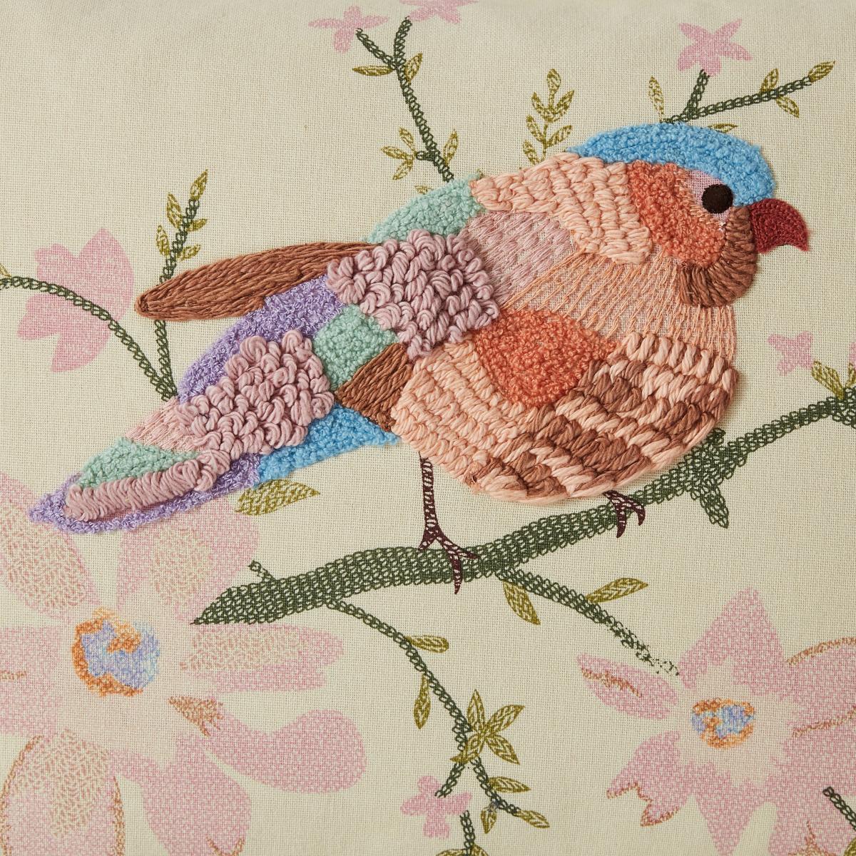 Embroidered Bird Cushion MultiColoured – image 2