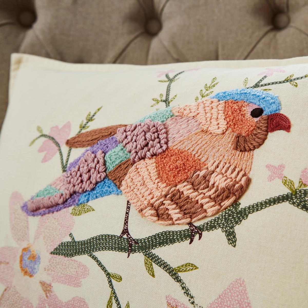Embroidered Bird Cushion MultiColoured – image 6