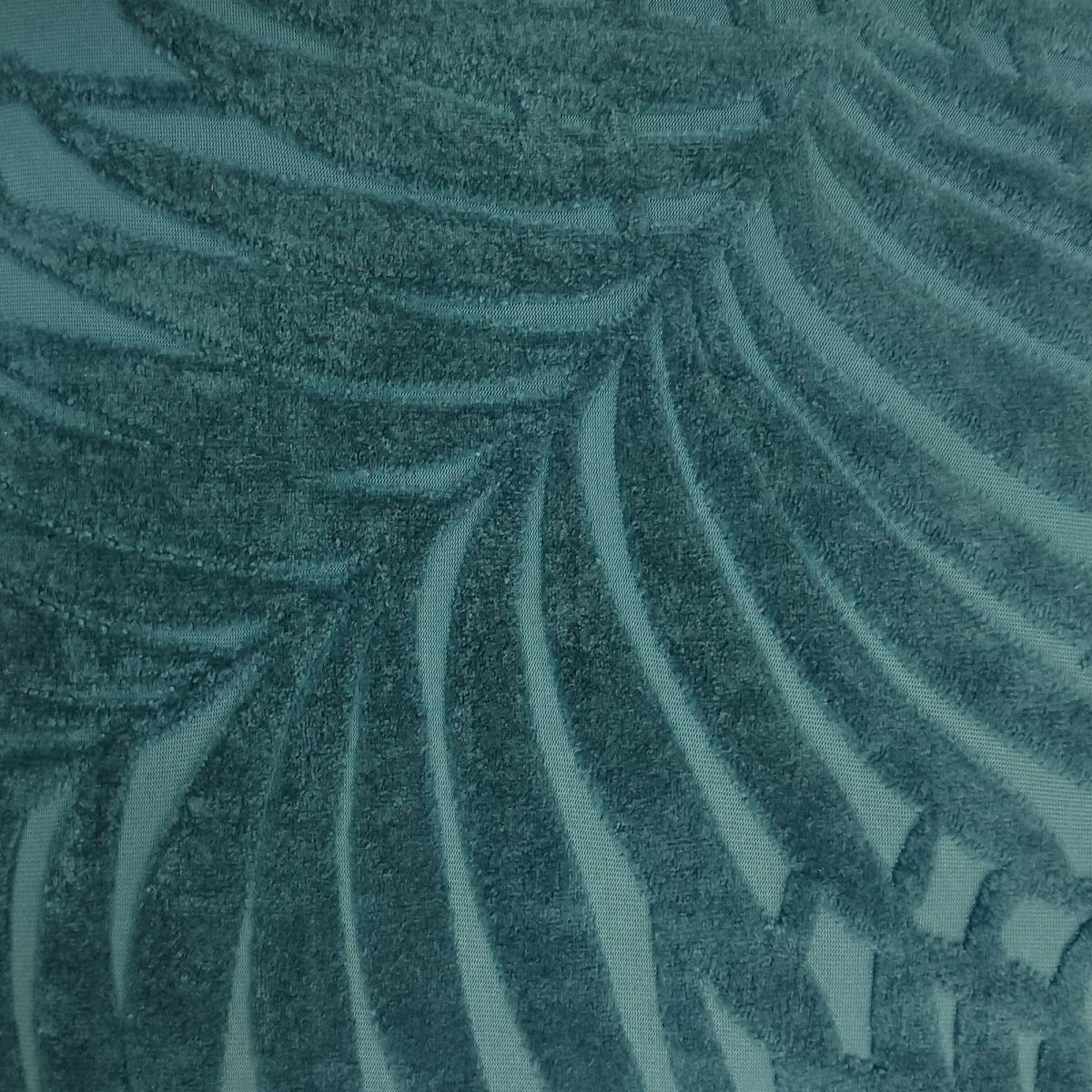 Palm Leaf Teal Cut Velvet Cushion Teal Blue – image 2