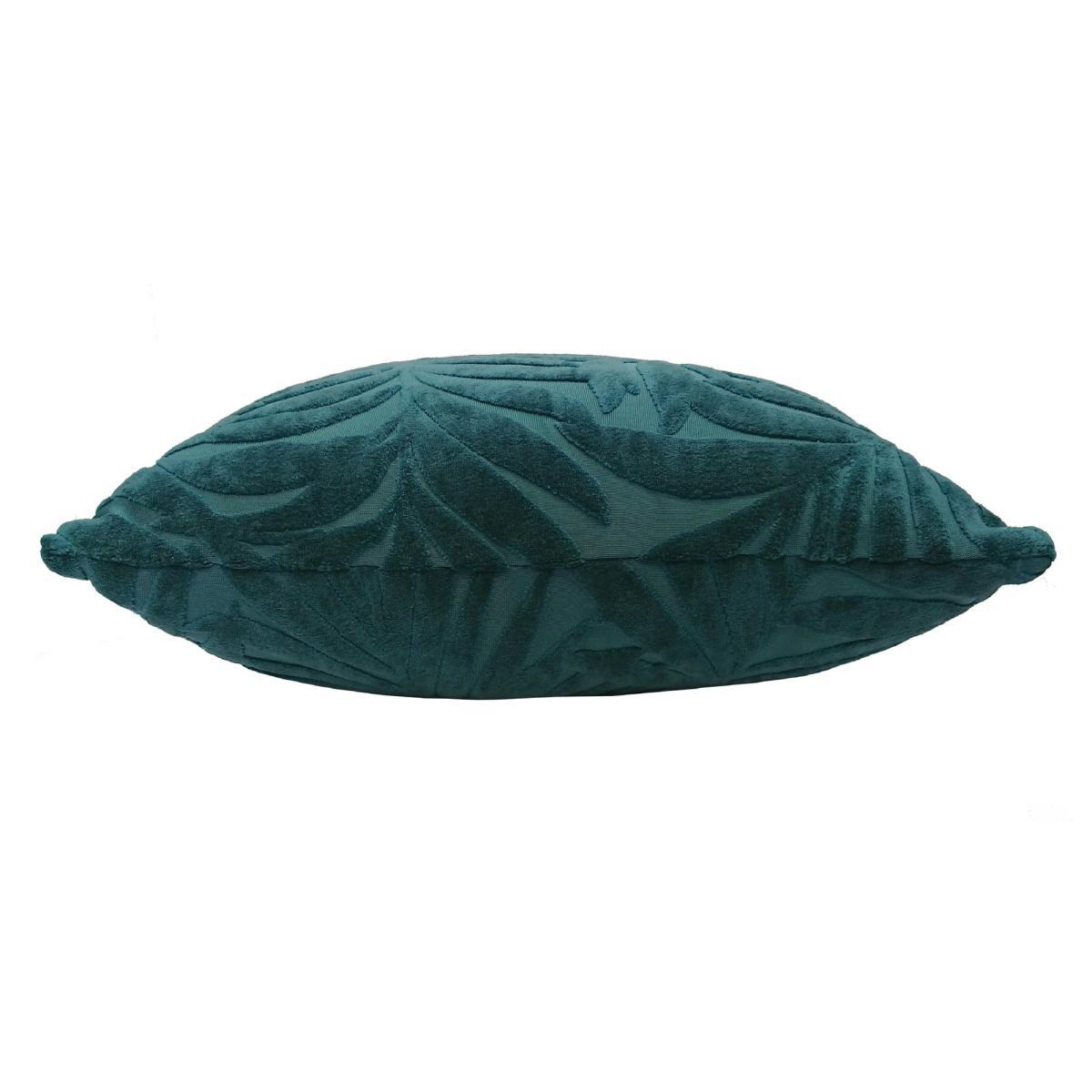Palm Leaf Teal Cut Velvet Cushion Teal Blue – image 3