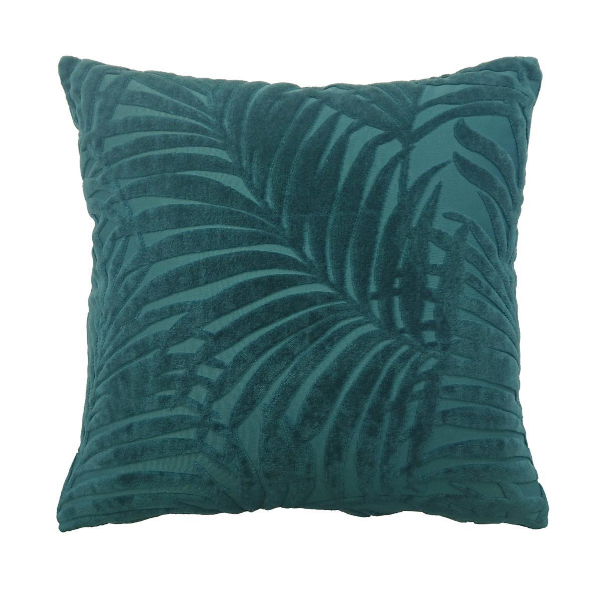 Palm Leaf Teal Cut Velvet Cushion Teal Blue – image 4