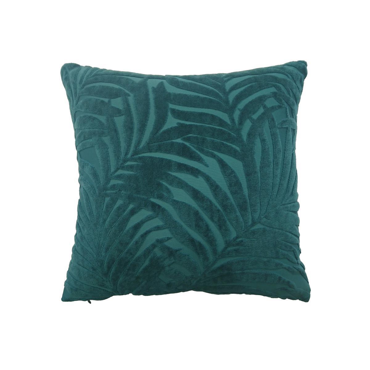 Palm Leaf Teal Cut Velvet Cushion Teal Blue – image 1