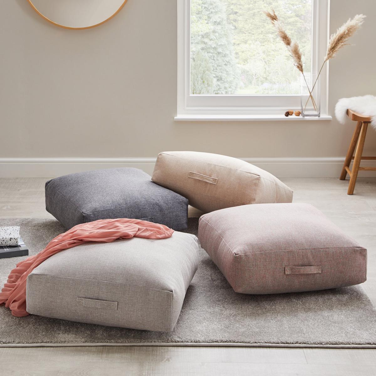 Linen Look Charcoal Slub Floor Cushion Charcoal – image 4