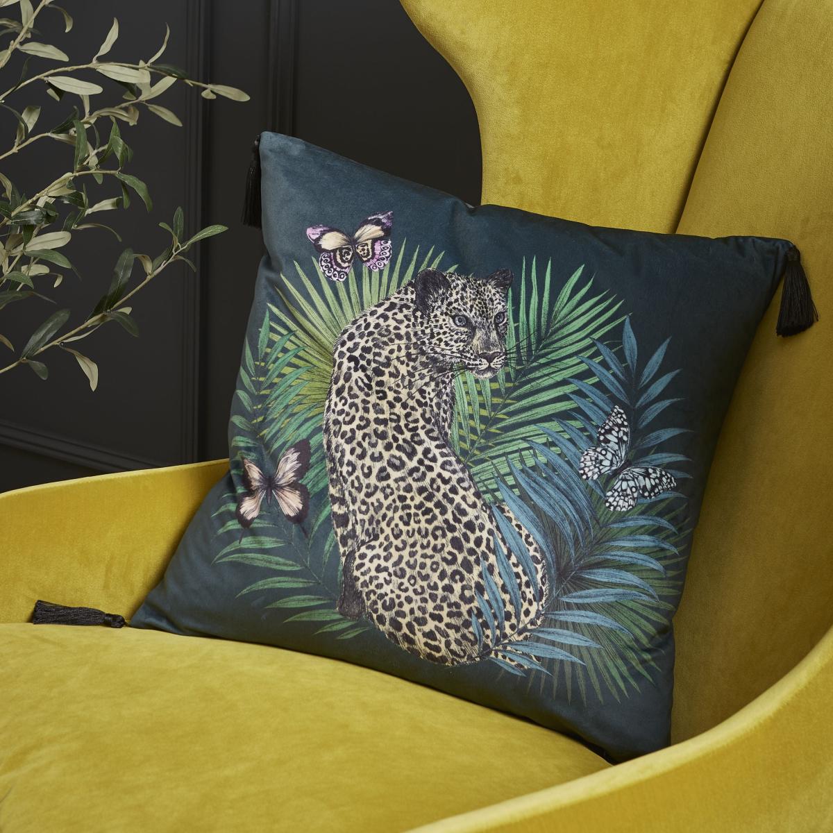 Matthew Williamson Leopard Square Feather Filled Cushion Green – image 2