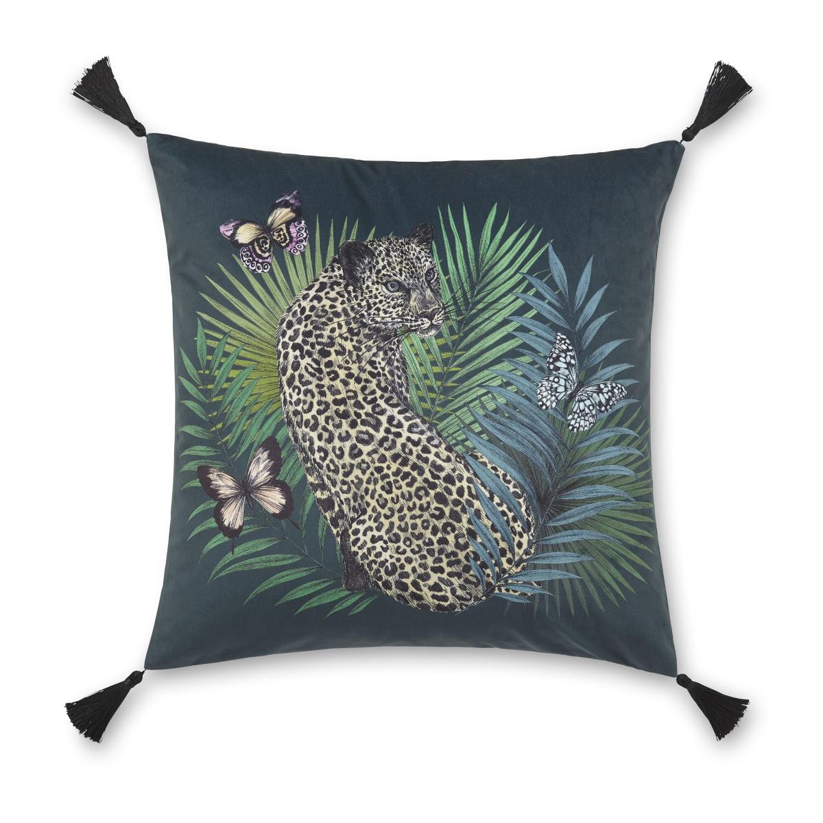 Matthew Williamson Leopard Square Feather Filled Cushion Green – image 4