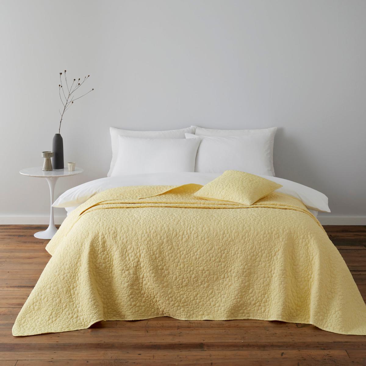 Bloom Floral Yellow Square Quilted Cushion Yellow