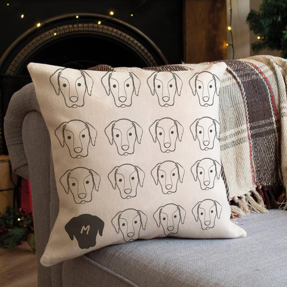 Initial Dog Pattern Cushion Natural