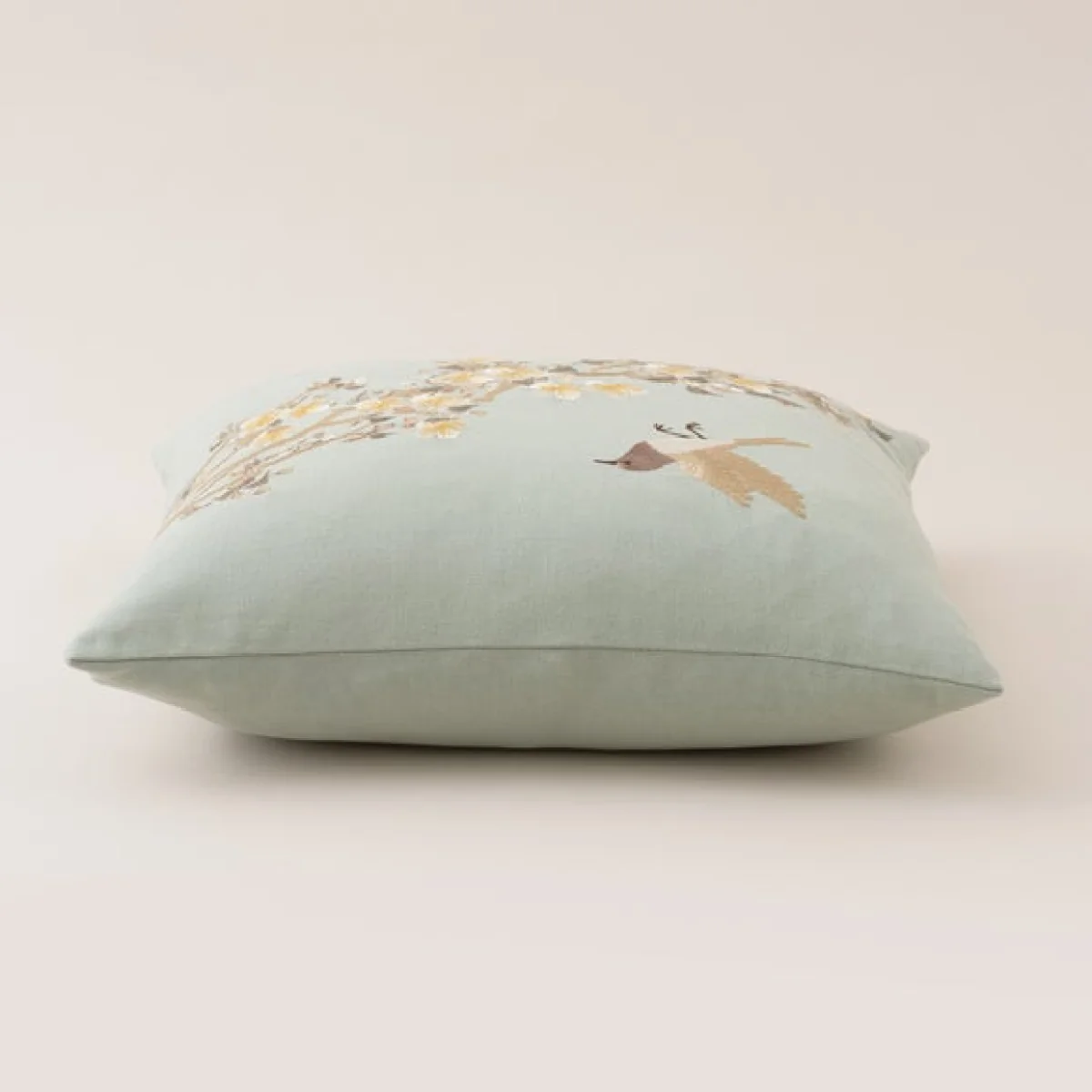 Embroidered Sparrow Cotton Square Cushion – image 4