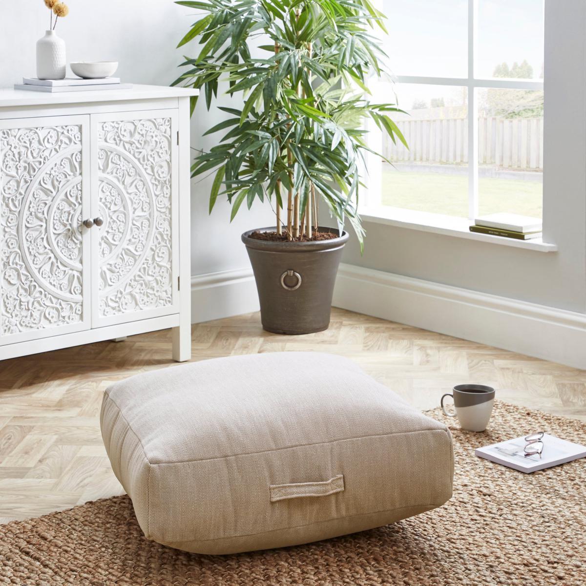 Casual Slub Natural Floor Cushion Brown – image 1