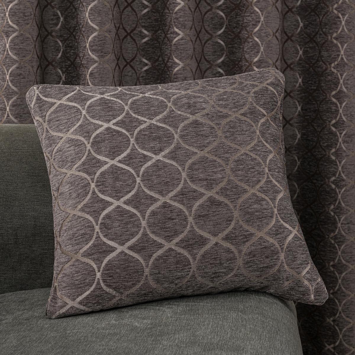 Chenille Ogee Charcoal Cushion Brown – image 1